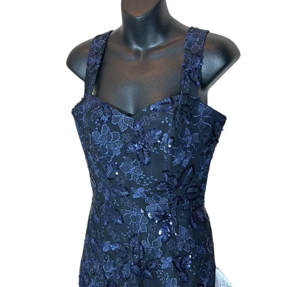 Dress the population anabel floral sequin gown navy small new prom maxi event - Picture 4 of 16